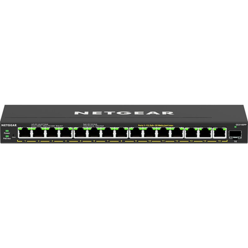 NETGEAR 16-Port High-Power PoE+ Gigabit Ethernet Plus Switch (231W) with 1 SFP port (GS316EPP) Gestionado Energía sobre Ethernet (PoE) Negro - Imagen 4