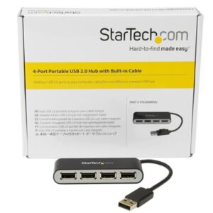 StarTech.com Concentrador Ladrón USB 2.0 de 4 Puertos con Cable Integrado - Hub Portátil USB 2.0