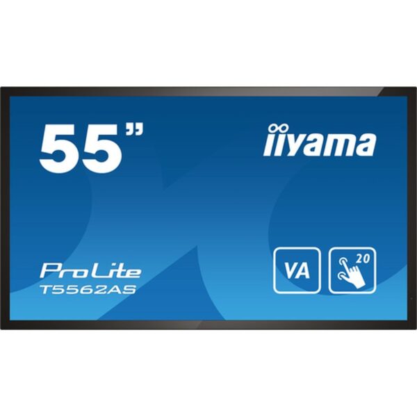 iiyama T5562AS-B1 pantalla de señalización Panel plano interactivo 138,7 cm (54.6") VA 500 cd / m² 4K Ultra HD Negro Pantalla táctil Procesador incorporado Android 8.0 24/7