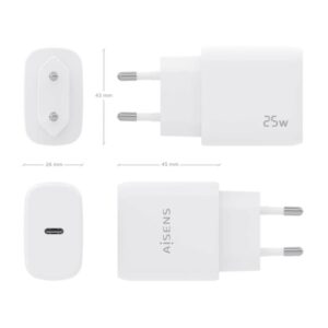AISENS Cargador USB-C PD3.0 1 Puerto 1xUSB-C 25W, Blanco