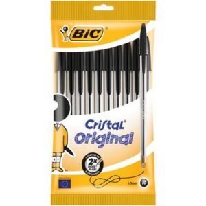 BLISTER CARTÓN 10 BOLIGRAFOS CRISTAL CON CUERPO TRANSPARENTE TRAZO 0,4MM. NEGRO BIC 516353