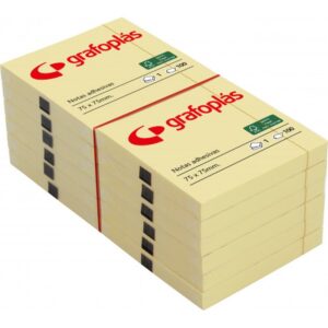 BLOC 100 NOTAS ADHESIVAS 75X125MM AMARILLAS GRAFOPLAS 65205560 | PACK 12 UNIDADES