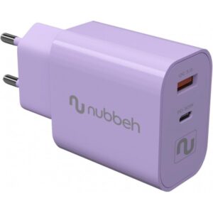 CARGADOR USB NUBBEH DUAL 30W USB + USB-C LILAC PARA CASA