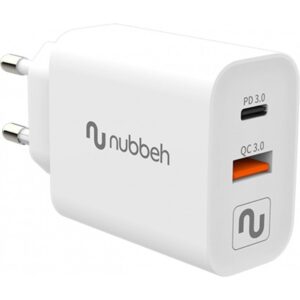 CARGADOR USB NUBBEH DUAL 43W USB + USB-C WHITE PARA CASA