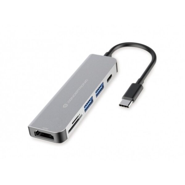 Conceptronic DONN02G base para portátil y replicador de puertos USB 3.2 Gen 1 (3.1 Gen 1) Type-C Aluminio