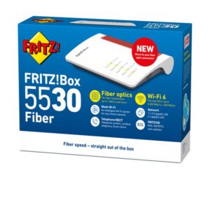 FRITZ!Box 5530 Fiber Edition Internation router inalámbrico 2.5 Gigabit Ethernet Doble banda (2,4 GHz / 5 GHz) Blanco FRITZ!Box 5530 Fiber Edition Internation router inalámbrico 2.5 Gigabit Ethernet Doble banda (2,4 GHz / 5 GHz) Blanco