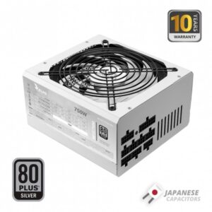 Mars Gaming MPZE750M, Fuente Alimentación Full Modular 750W ATX, 10 Años Garantía, 80Plus Silver +87% Eficiencia, Ventilador 140mm FDB con Tecnología AI-RPM, Condensadores Japoneses 105º, Blanco