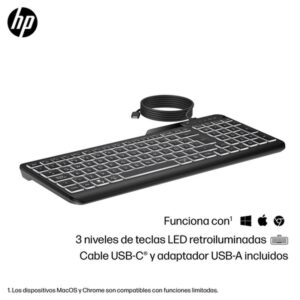 HP 405 Multi-Device Backlit Wired Keyboard