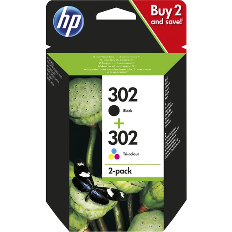 HP Paquete de ahorro de 2 cartuchos de tinta original 302 negro/tricolor