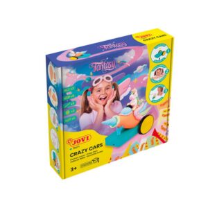 SET CRAZY CARS CON 8 PASTILLAS DE PLASTILINA COLORES SURTIDOS DE 50G, 2 BARRITAS DE 15G, 3 MODELADORES, 2 RUEDAS CRAZY CARS, 1 PLATAFORMA JOVI  JT101