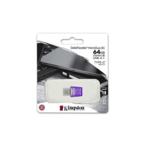 Kingston Technology DataTraveler microDuo 3C unidad flash USB 64 GB USB Type-A / USB Type-C 3.2 Gen 1 (3.1 Gen 1) Púrpura, Acero inoxidable Kingston Technology DataTraveler microDuo 3C unidad flash USB 64 GB USB Type-A / USB Type-C 3.2 Gen 1 (3.1 Gen 1) Púrpura, Acero inoxidable