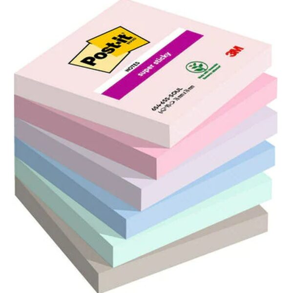 PACK 6 BLOCS 90 HOJAS NOTAS ADHESIVAS 76X76MM SUPER STICKY COLECCIÓN SOULFUL 654-6SS-SOUL POST-IT 7100259204