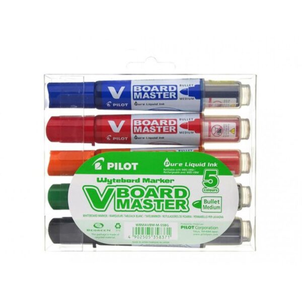 Pilot V-Board Master marcador 5 pieza(s) Punta redonda Negro, Azul, Verde, Naranja, Rojo