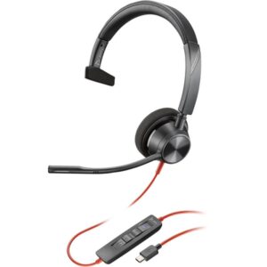 POLY Auriculares monoaurales Blackwire 3310 con certificación Microsoft Teams USB-C + Adaptador USB-C/A