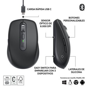Reacondicionado | Logitech MX Anywhere 3S ratón mano derecha RF Wireless + Bluetooth Laser 8000 DPI
