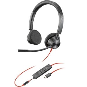 Reacondicionado | POLY Auriculares estéreo Blackwire 3325 USB-C + Conector de 3,5 mm + Adaptador USB-C/A