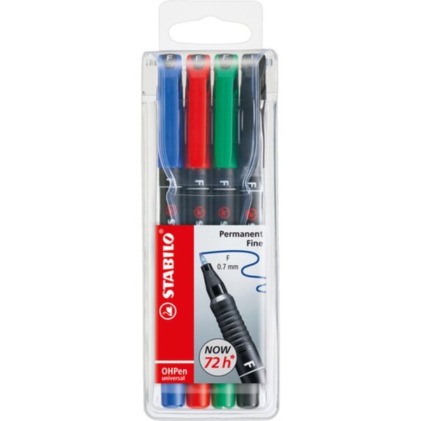 STABILO OHPen universal permanent, 4 Pack marcador permanente Punta redonda Negro, Azul, Verde, Rojo 4 pieza(s)