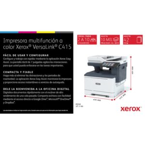 Xerox VersaLink C415 A4 40 ppm Copia/impresión/escaneado/fax a doble cara PS3 PCL5e/6 2 bandejas 251 hojas
