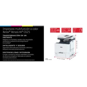 Xerox VersaLink C625 A4 50 ppm Copia/impresión/escaneado/fax a doble cara PS3 PCL5e/6 2 bandejas 650 hojas