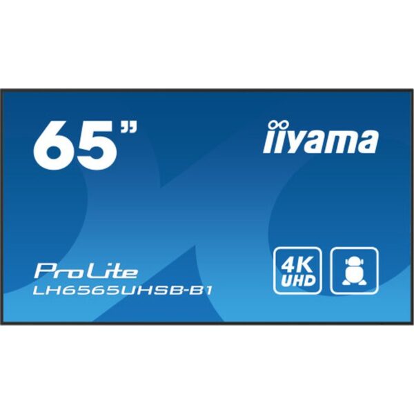 iiyama LH6565UHSB-B1 pantalla de señalización Diseño de quiosco 163,8 cm (64.5") LED Wifi 800 cd / m² 4K Ultra HD Negro Procesador incorporado Android 11 24/7