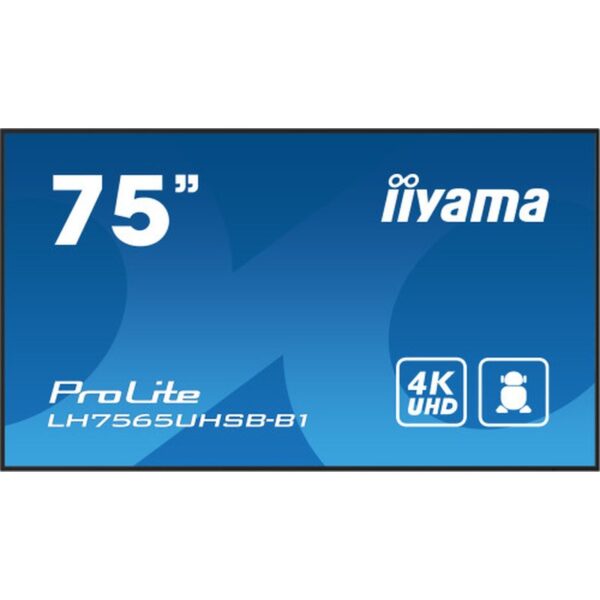 iiyama LH7565UHSB-B1 pantalla de señalización Diseño de quiosco 189,2 cm (74.5") LED Wifi 800 cd / m² 4K Ultra HD Negro Procesador incorporado Android 11 24/7