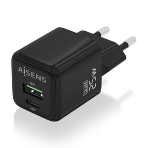 Alternative view of AISENS Cargador GaN 25W, 1xUSB-C PD3.0 QC4.0, 1xUSB-A QC3.0, Negro