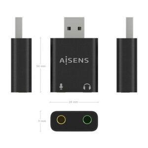 AISENS Conversor USB-A a Audio 48KHz, USB-A/M-2xJack 3.5/H, Negro