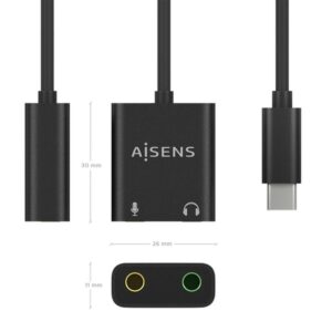 AISENS Conversor USB-C a Audio 48KHz, USB-C/M-2xJack 3.5/H, Negro, 10 cm AISENS Conversor USB-C a Audio 48KHz, USB-C/M-2xJack 3.5/H, Negro, 10 cm