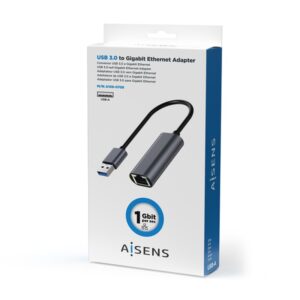 AISENS Conversor USB 3.0 A Ethernet Gigabit 10/100/1000 Mbps, Gris, 15cm
