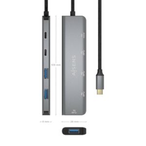 AISENS Hub USB 3.2 Gen1 5G USB-C, USB-C/M-1xUSB-C PD100W/H-1xUSB-C/H-3xUSB-A/H, Gris, 15cm AISENS Hub USB 3.2 Gen1 5G USB-C, USB-C/M-1xUSB-C PD100W/H-1xUSB-C/H-3xUSB-A/H, Gris, 15cm