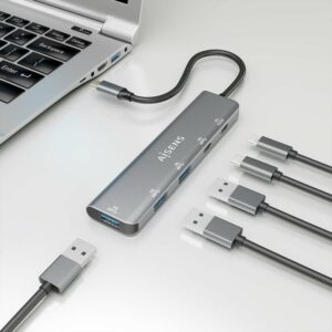 AISENS Hub USB 3.2 Gen1 5G USB-C, USB-C/M-1xUSB-C PD100W/H-1xUSB-C/H-3xUSB-A/H, Gris, 15cm AISENS Hub USB 3.2 Gen1 5G USB-C, USB-C/M-1xUSB-C PD100W/H-1xUSB-C/H-3xUSB-A/H, Gris, 15cm