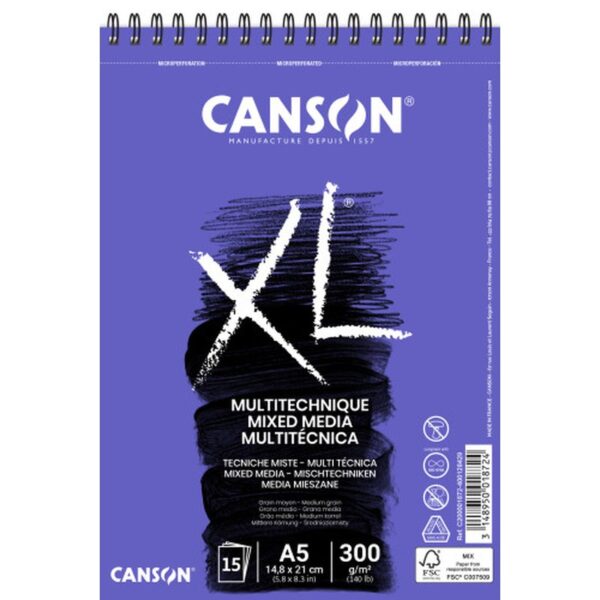 Canson XL Mix Media Bloc de hojas de papel para bellas artes 15 hojas | PACK 5 UNIDADES