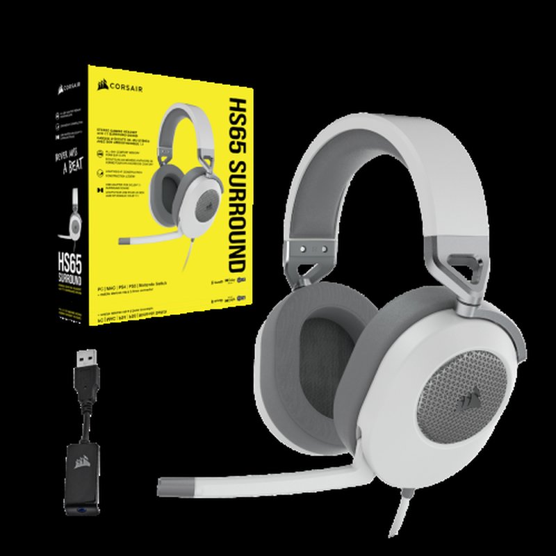 Corsair HS65 SURROUND Auriculares Alámbrico De mano Juego Blanco Corsair HS65 SURROUND Auriculares Alámbrico De mano Juego Blanco - Imagen 4