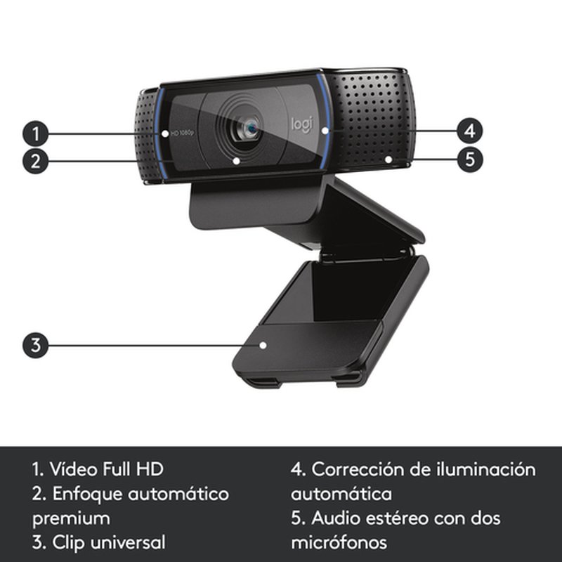 Logitech Hd Pro C920 cámara web 3 MP 1920 x 1080 Pixeles USB 2.0 Negro - Imagen 6