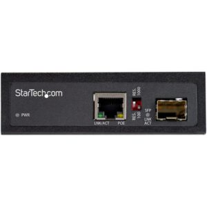 StarTech.com Conversor de Medios Ethernet Industrial PoE+ de Fibra a Ethernet de 60W - Convertidor SFP a RJ45 de Fibra IP30 (IMC1GSFP60W)