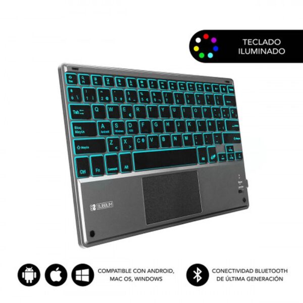 TECLADO TABLET SUBBLIM SMART BACKLIT BT KEYBOARD TOUCHPAD GREY