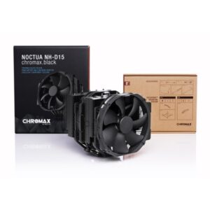 NOCTUA COOLER CPU NH-D15 CHROMAX.BLACK [NH-D15 CH.BK], 6 HEATPIPES DUAL TOWER, 2X NF-A15 140MM FAN PWM, INTEL LGA1851, LGA1700, LGA1200, LGA1151, AMD AM4, AM5