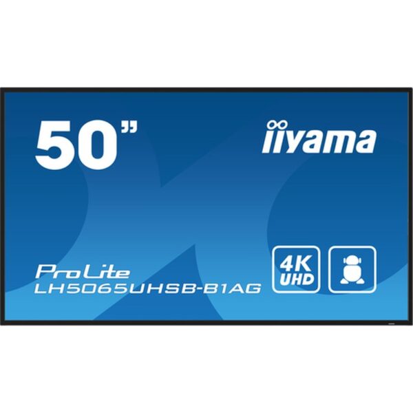 iiyama LH5065UHSB-B1AG pantalla de señalización Pantalla plana para señalización digital 125,7 cm (49.5") LCD Wifi 800 cd / m² 4K Ultra HD Negro Procesador incorporado Android 11 24/7