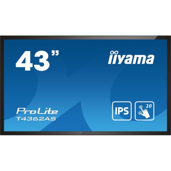 iiyama T4362AS-B1 pantalla de señalización Panel plano interactivo 108 cm (42.5") IPS 500 cd / m² 4K Ultra HD Negro Pantalla táctil Procesador incorporado Android 8.0 24/7