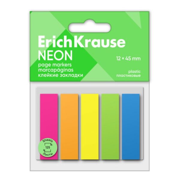 BLISTER 125 MARCAPAGINAS NEON 12X45MM 5 COLORES ERICH KRAUSE 61558