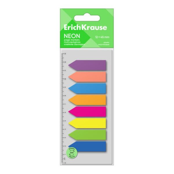 BLISTER 200 MARCAPAGINAS NEON FLECHAS 12X45MM 8 COLORES ERICH KRAUSE 61559 ERICH