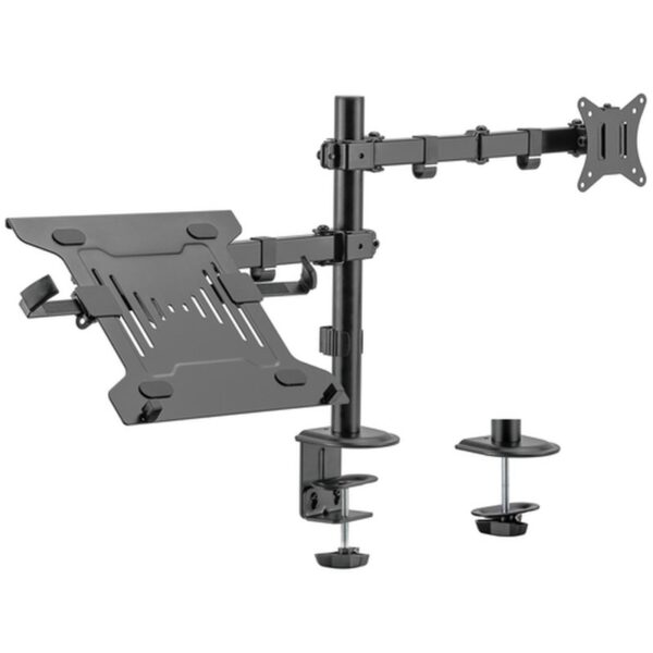 Ewent EW1519 soporte para ordenador portátil Soporte de mesa con estante para ordenador portátil y brazo para monitor Negro 39,6 cm (15.6")