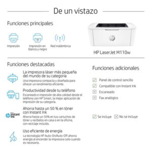 HP LaserJet Impresora M110w, Blanco y negro, Impresora para Oficina pequeña, Estampado, Tamaño compacto