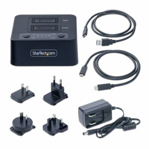 StarTech.com Dock Duplicador Clonador Autónomo 1:1 de Unidad SSD NVMe M.2 - 90GBpm - USB-C 3.2 de 20Gbps - Docking Station USB Tipo C de 2 Bahías - Incluye Cables USB-C/USB-A