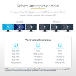 StarTech.com Hub MST de 3 Puertos DisplayPort 1.4 - Divisor Splitter DP para 3 Monitores - Adaptador DisplayPort a 3x DisplayPort de 4K - Alimentado por USB - Windows Solamente StarTech.com Hub MST de 3 Puertos DisplayPort 1.4 - Divisor Splitter DP para 3 Monitores - Adaptador DisplayPort a 3x DisplayPort de 4K - Alimentado por USB - Windows Solamente