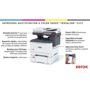 Xerox VersaLink C415 A4 40 ppm Copia/impresión/escaneado/fax a doble cara PS3 PCL5e/6 2 bandejas 251 hojas