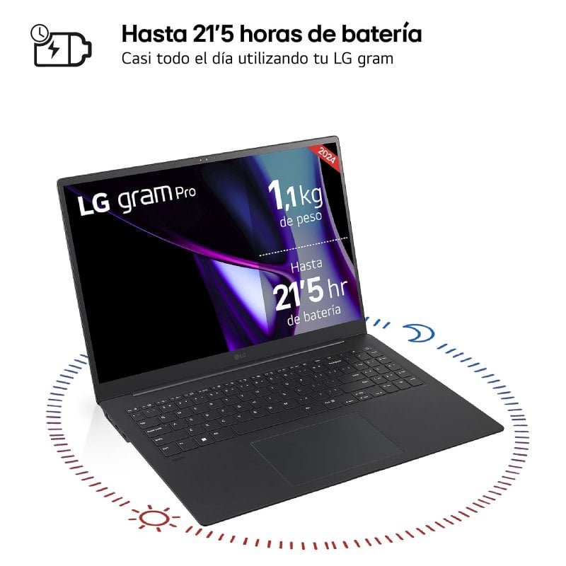 LG Gram Pro 16Z90SP-K.AA75B ordenador portatil Intel Core Ultra 7 155H Portátil 40,6 cm (16") WQXGA+ 16 GB LPDDR5-SDRAM 512 GB SSD Wi-Fi 6E (802.11ax) Windows 11 Home Negro LG Gram Pro 16Z90SP-K.AA75B ordenador portatil Intel Core Ultra 7 155H Portátil 40,6 cm (16") WQXGA+ 16 GB LPDDR5-SDRAM 512 GB SSD Wi-Fi 6E (802.11ax) Windows 11 Home Negro - Imagen 2