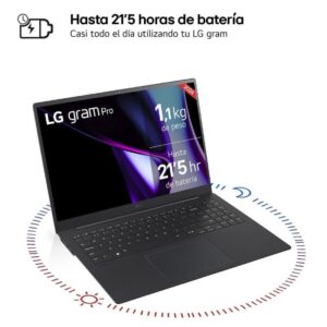 LG Gram Pro 16Z90SP-K.AA75B ordenador portatil Intel Core Ultra 7 155H Portátil 40,6 cm (16") WQXGA+ 16 GB LPDDR5-SDRAM 512 GB SSD Wi-Fi 6E (802.11ax) Windows 11 Home Negro