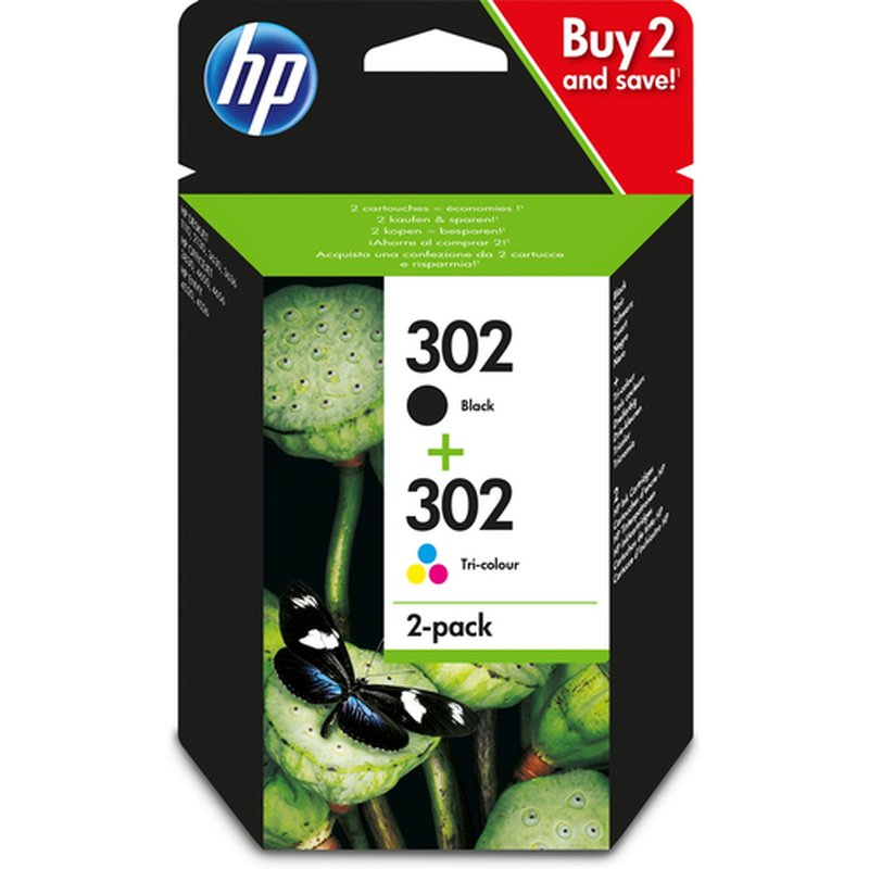 HP Paquete de ahorro de 2 cartuchos de tinta original 302 negro/tricolor HP Paquete de ahorro de 2 cartuchos de tinta original 302 negro/tricolor