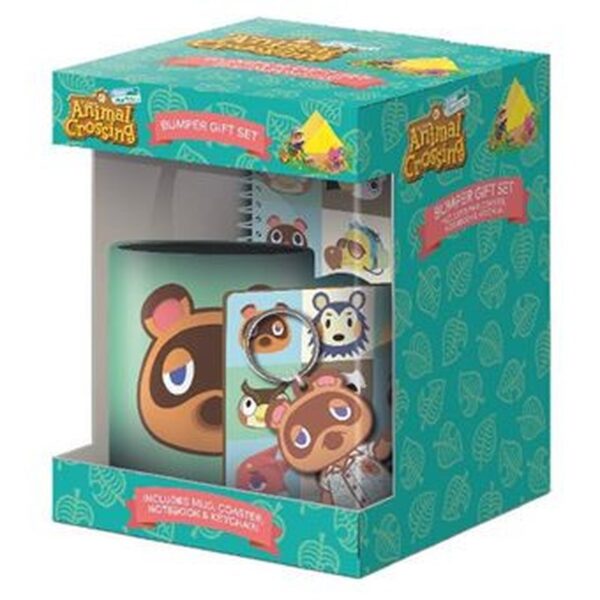 SET DE REGALO TAZA, CUADERNO, LLAVERO Y POSAVASOS ANIMAL CROSSING NEW HORIZON FACES PYRAMID GP85812